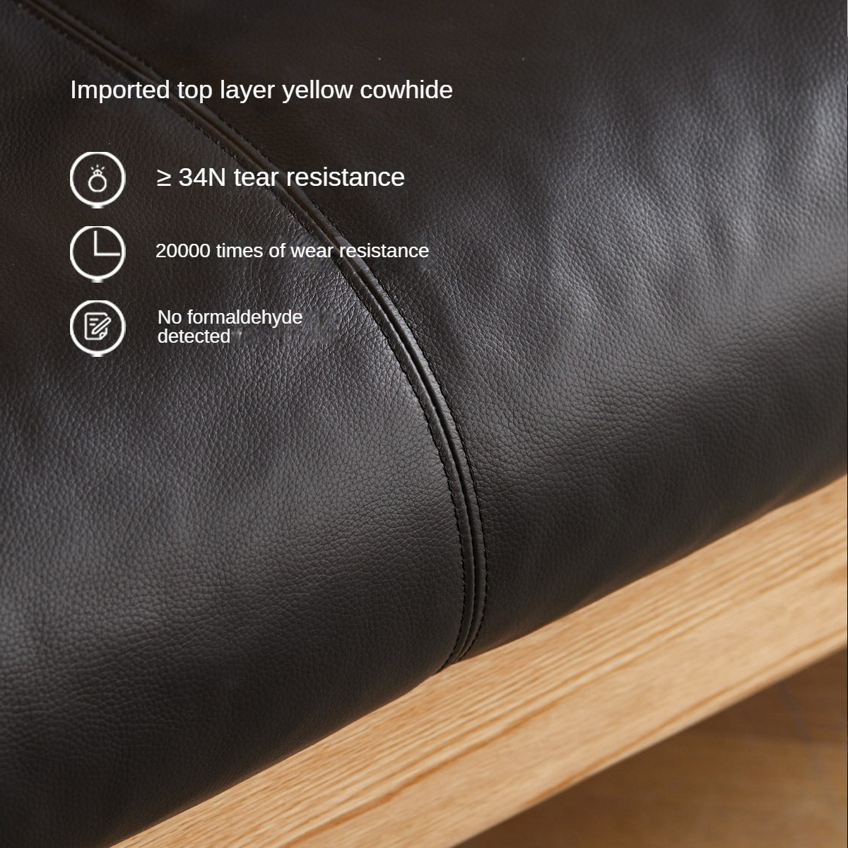 Premium Oak Solid Wood Modern Leather Sofa - Luxury Comfort for Living Room, Office & Lounge Areas