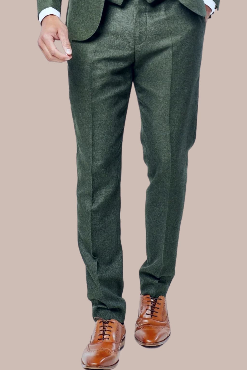 Fratelli Robbie Men's Olive Green Tweed Pants - Classic Slim Fit Casual Trousers for Office, Wedding & Formal Events