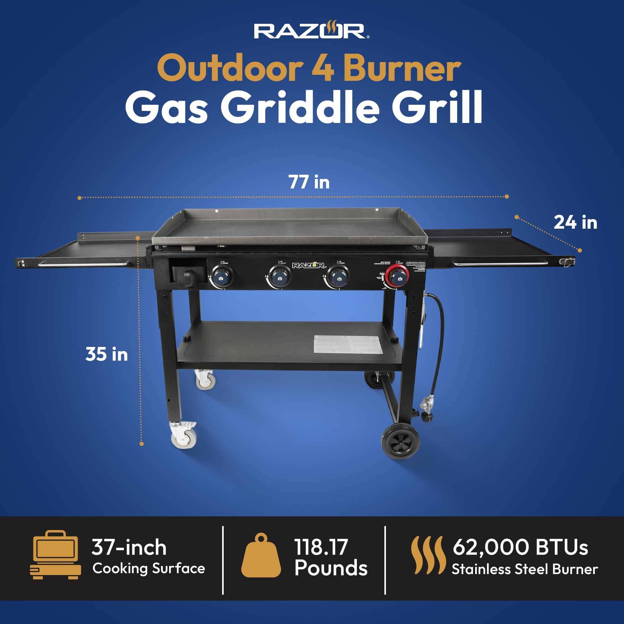 4-Burner Portable Outdoor Flat-Top Griddle with Foldable Prep Shelves – 37