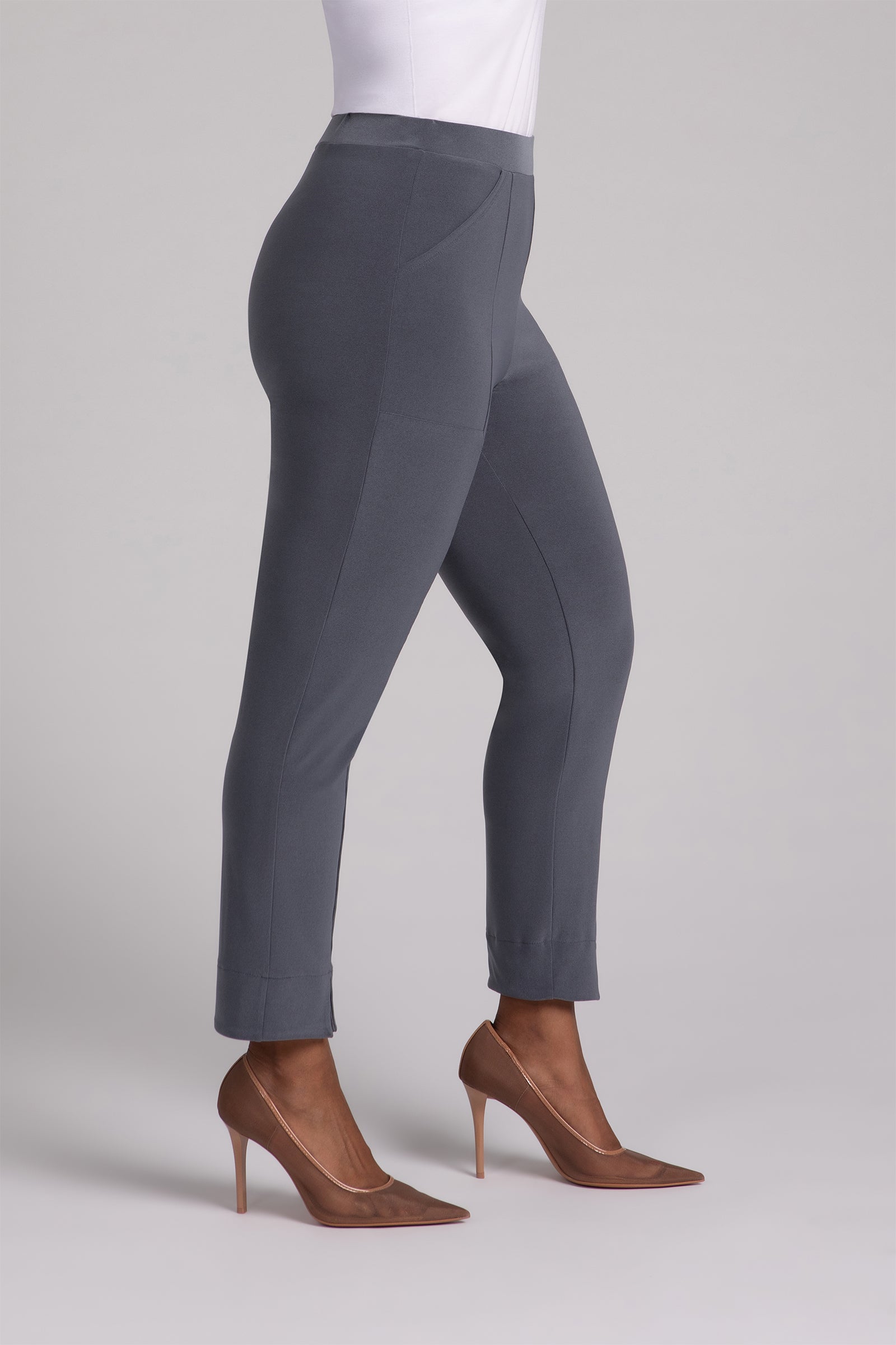 Hepburn Women's Ankle Pants - Melange Gunmetal Stretch Trousers for Work, Office & Business Casual Wear