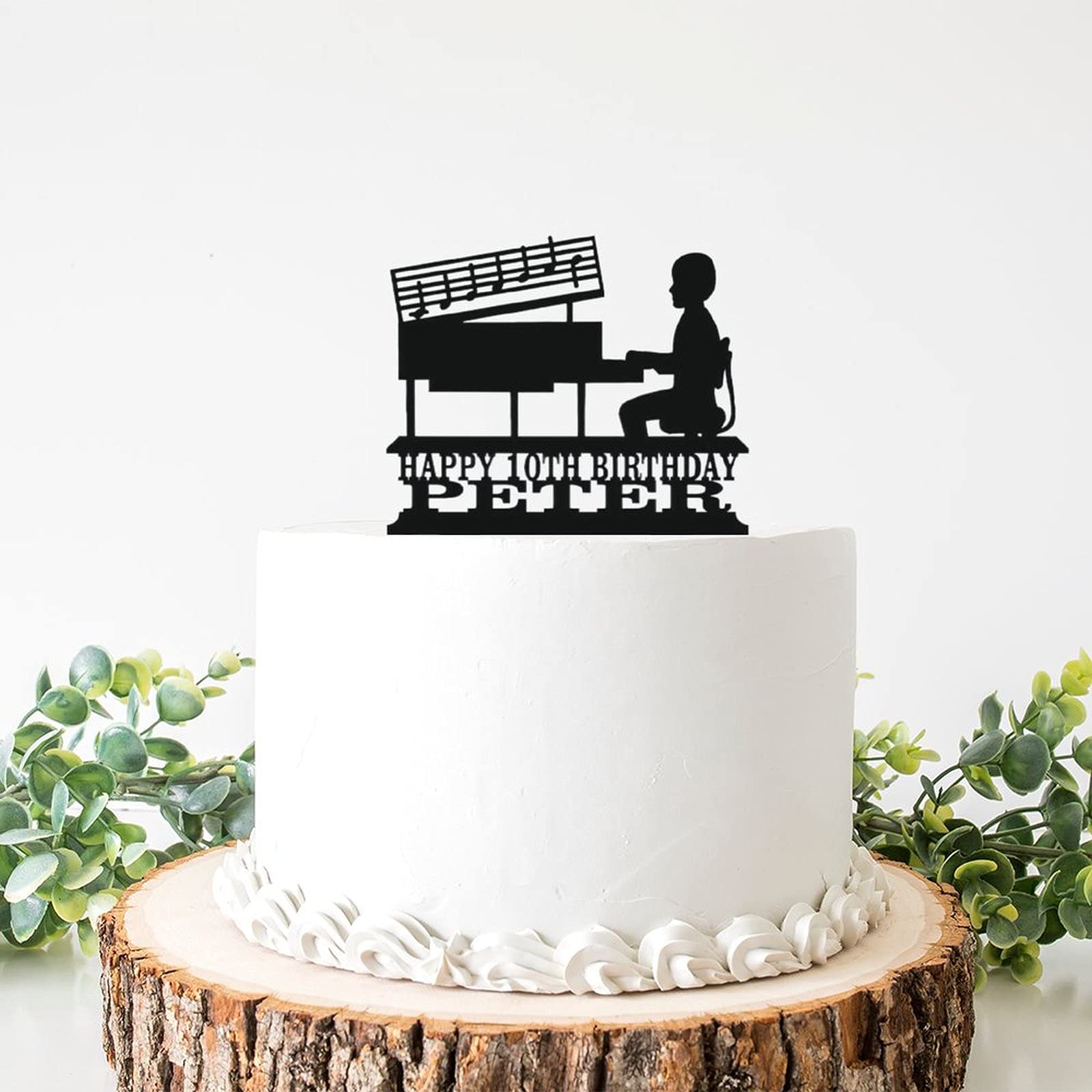 Personalized Boy Playing Piano Cake Topper - Black Birthday Party Decoration for Cakes, Cupcakes & Desserts - Perfect for Kids Birthday Celebrations, Baby Showers & Special Events