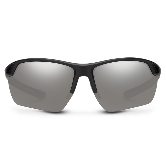 Contender Matte Black & Polarized Silver Mirror Lens Sunglasses - Stylish UV Protection for Outdoor Sports and Driving