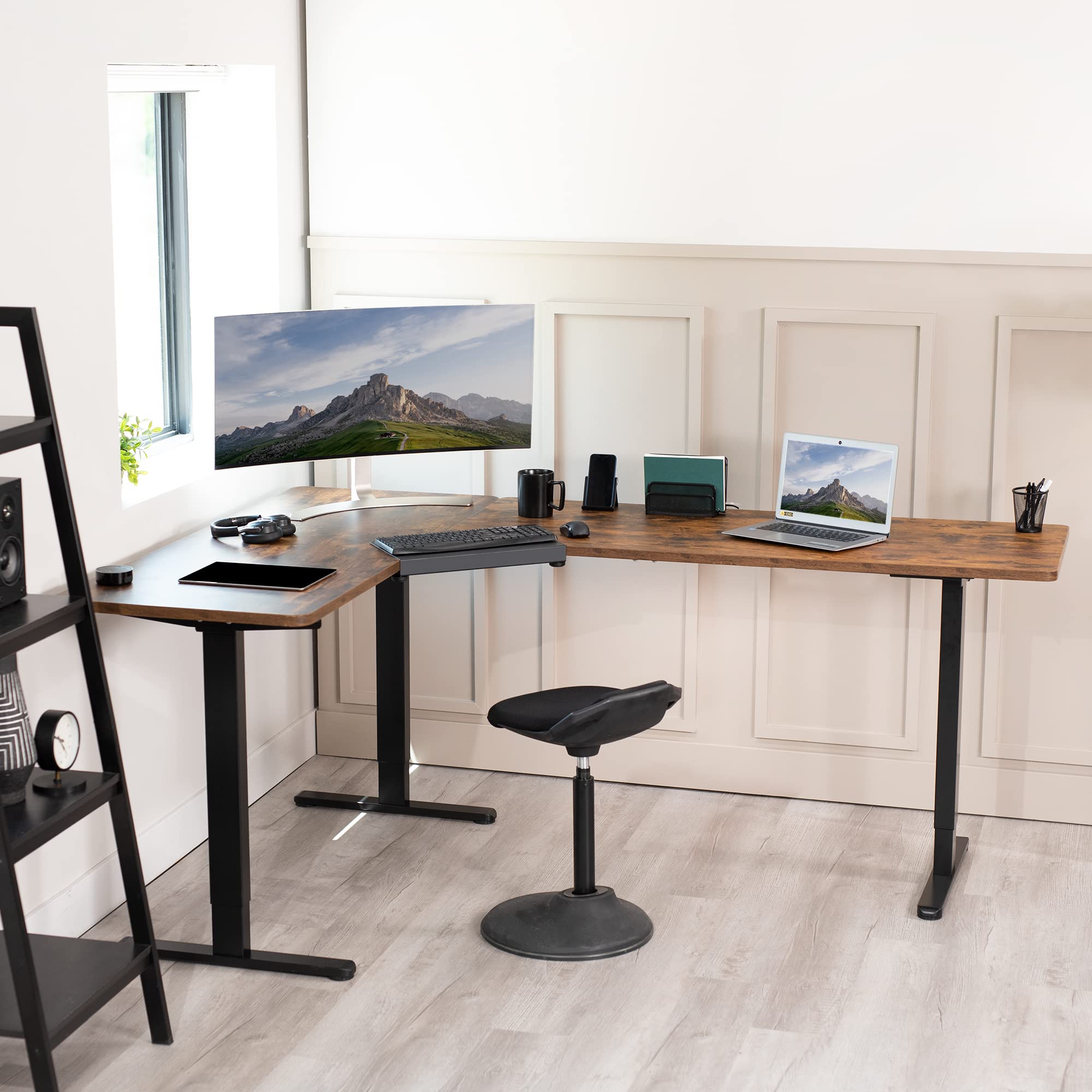 VIVO Clamp-on 17 inch Corner Desk Connector Sleeve Plate - Black L-Shaped Desk Platform Extender Attachment (DESK-AC07C) for Home Office, Gaming & Workspace Setup