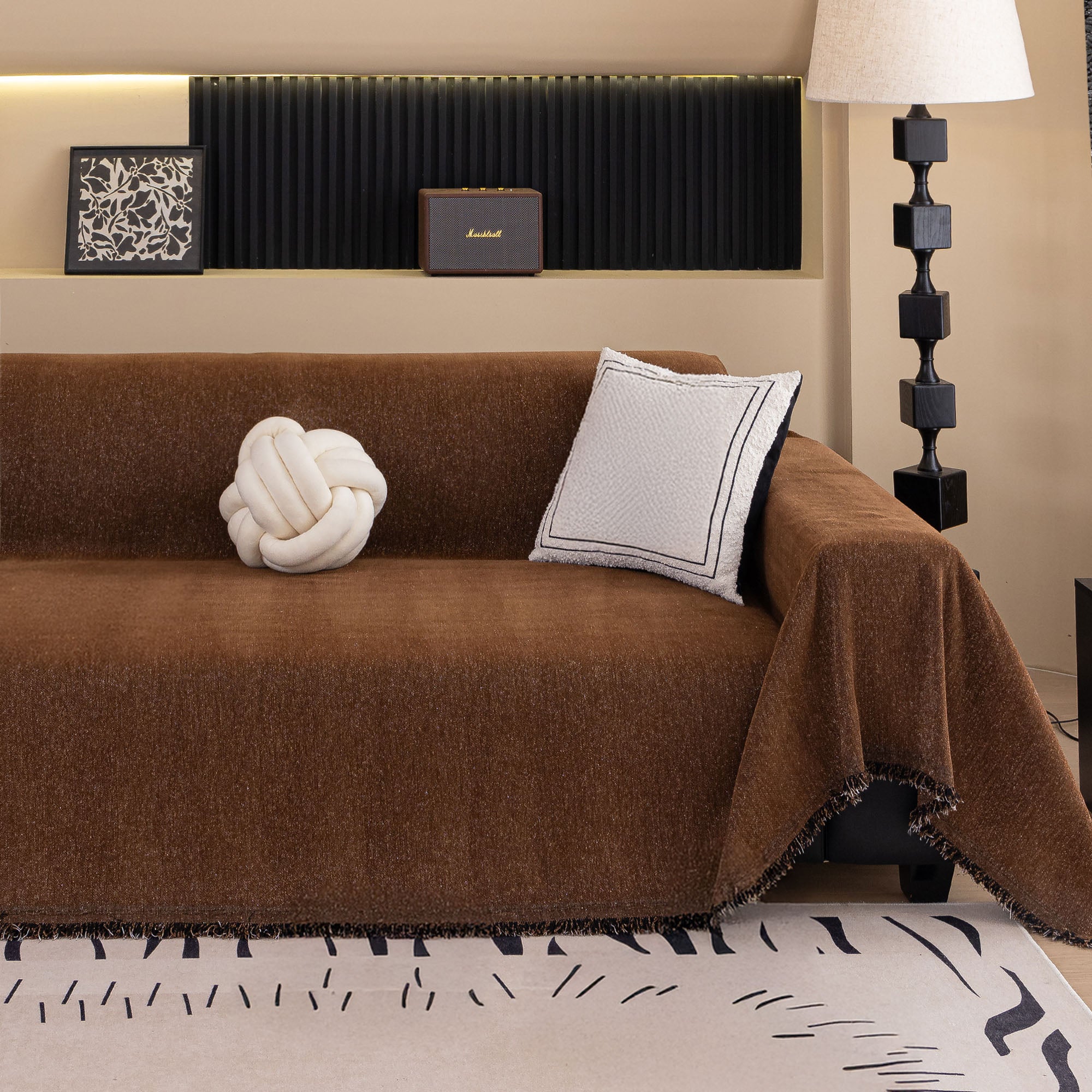 Modern Herringbone Plush Sofa Cover - Pet Friendly Durable Couch Protector with Woven Minimalist Design | Perfect for Living Room, Bedroom & Home Decor