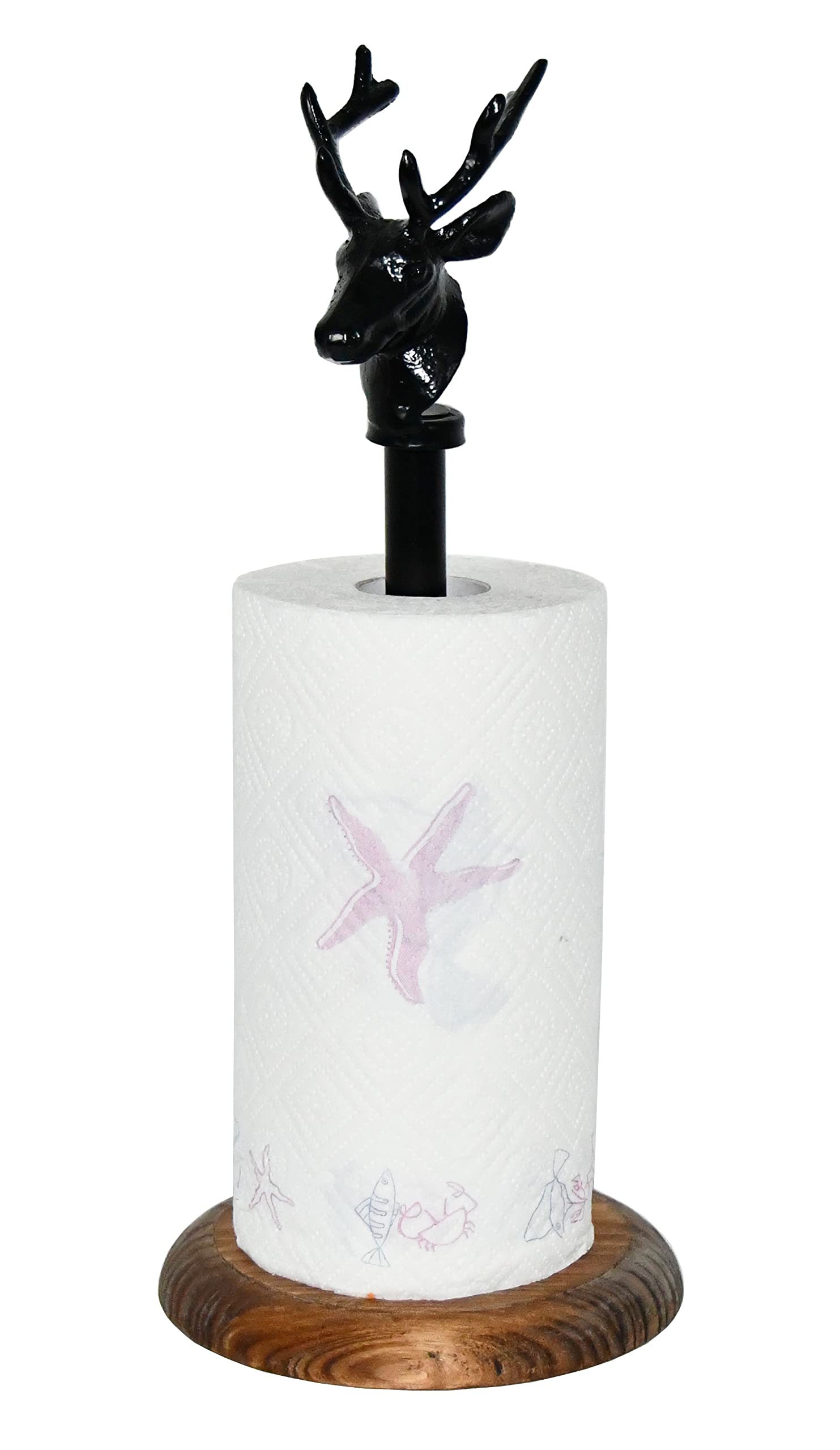 OwlGift Deer Paper Towel Holder Stand - Elk Freestanding Kitchen Countertop Dispenser for Standard & Jumbo Rolls - Cast Iron Reindeer Farmhouse Design - Perfect for Rustic Kitchens, Cabins & Farmhouse Decor