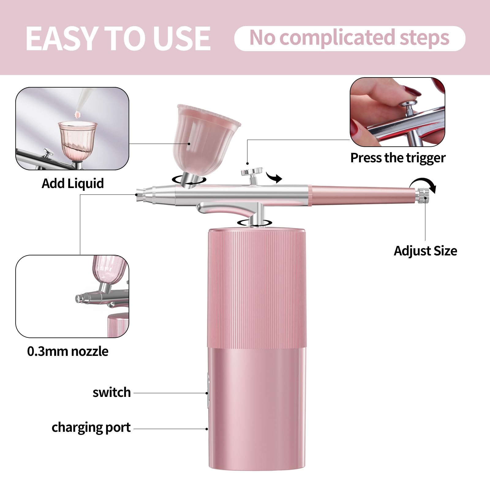 Professional Airbrush Kit with Compressor - Pink Airbrush Machine for Makeup, Nail Art, Cake Decorating, Model Painting & Tattoo Practice | Portable Air Brushing System for Artists, DIY Crafts & Beauty Professionals