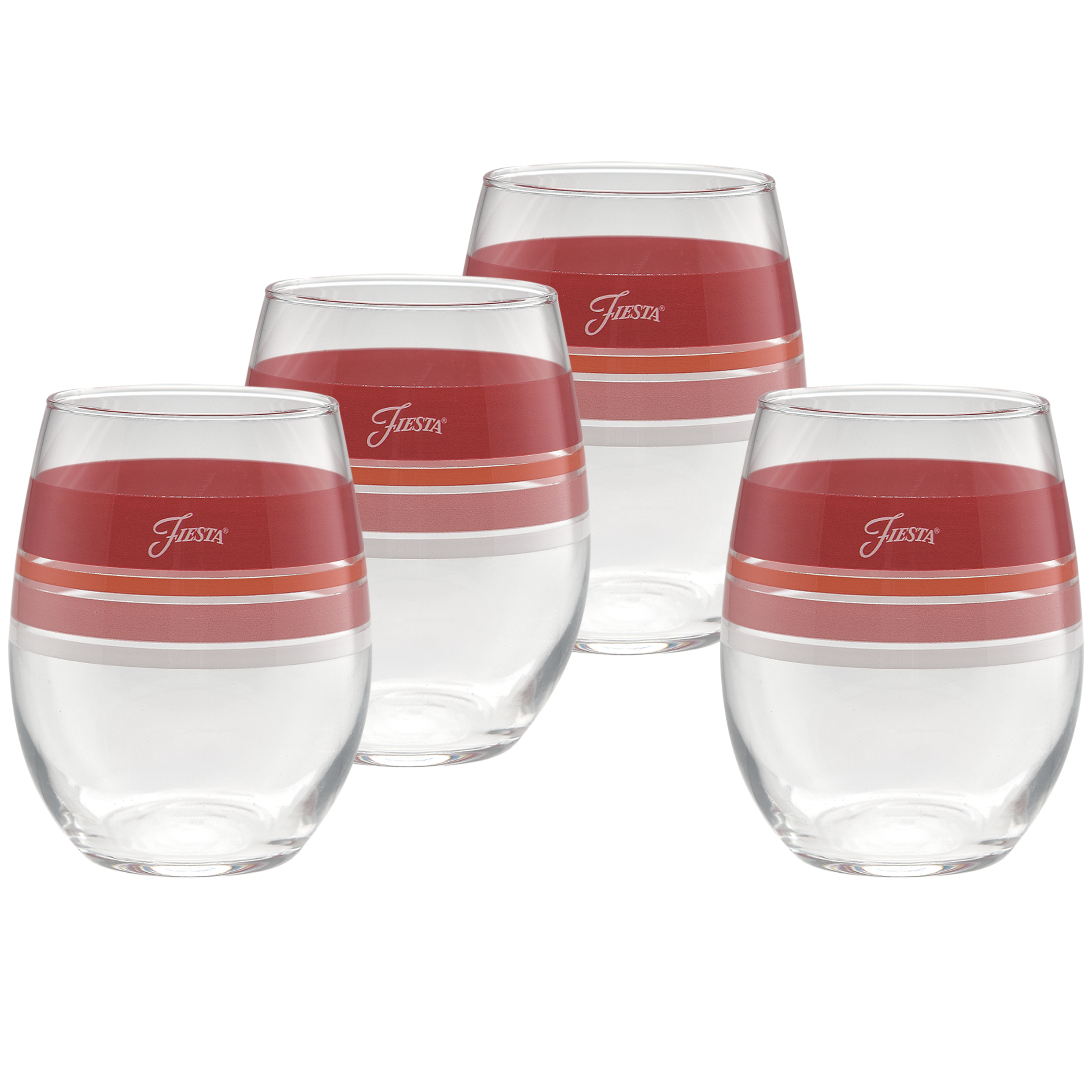 Sunset Horizon 15 oz. Stemless Wine Glasses Set of 4 - Shatterproof & Dishwasher Safe for Outdoor Parties, Dinner Entertaining & Home Decor