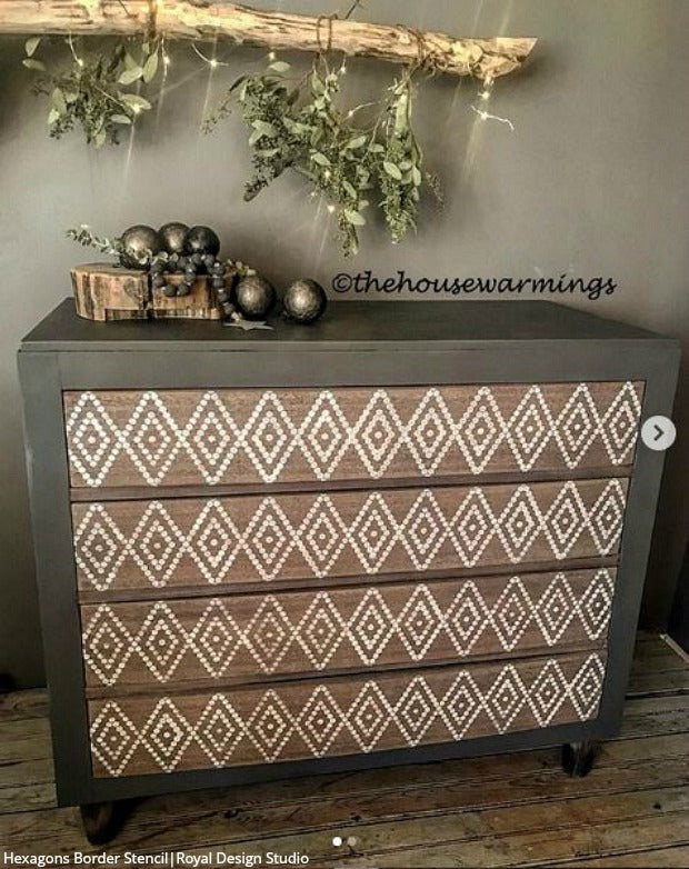 Hexagon Border Moroccan Stencil for Wall Painting, DIY Home Decor, and Furniture Design - Perfect for Geometric Patterns, Mosaic Art, and Creative Craft Projects
