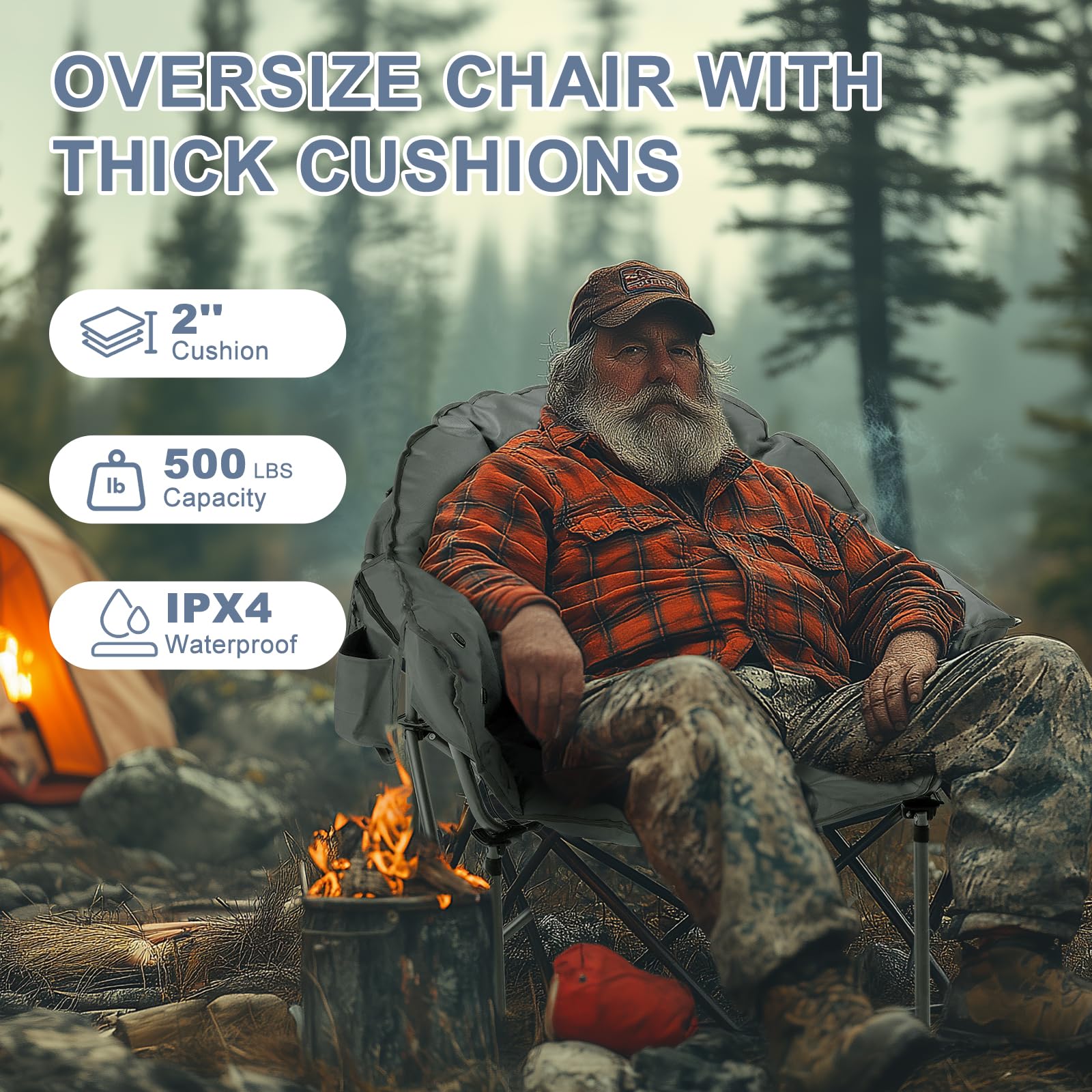 Slsy Oversized Heated Camping Chair - 500 lbs Weight Capacity, Portable Folding Heated Seat for Outdoor Sports, Camping, Picnics & Patio Use - Perfect for Cold Weather Adventures, Backyard Relaxation & Tailgating Parties