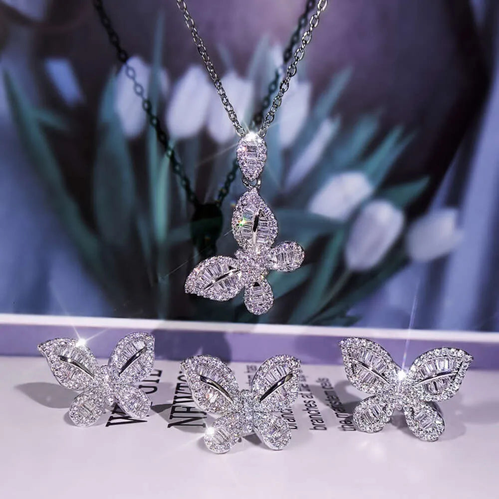 3-Piece Moissanite Jewelry Set - Necklace, Earrings & Ring - Iced Out Cubic Zirconia for Women - Perfect for Parties, Weddings & Special Occasions