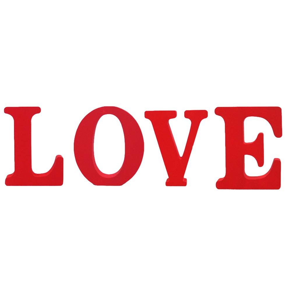 PartyKindom 4pcs Wooden Love Letter Decorations - Red Heart Wall Art for Home, Bedroom, Wedding & Party Decor - Romantic Valentine's Day & Anniversary Gift Idea