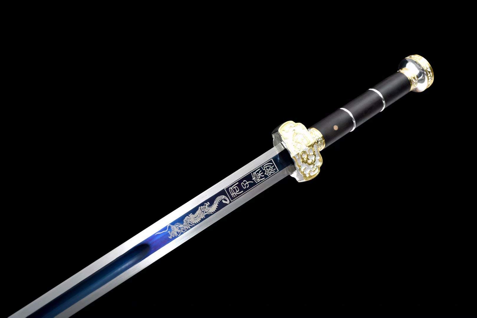 Ruyi Jian Sword - Hand Forged High Carbon Steel Blue Blade with Alloy Fittings & Full Tang - Perfect for Martial Arts Training, Cosplay, and Collectors
