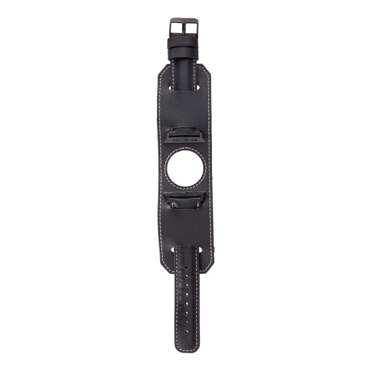 Premium Black Leather Cuff Strap for Apple Watch - Stylish & Durable Replacement Band for Workouts, Office & Everyday Wear