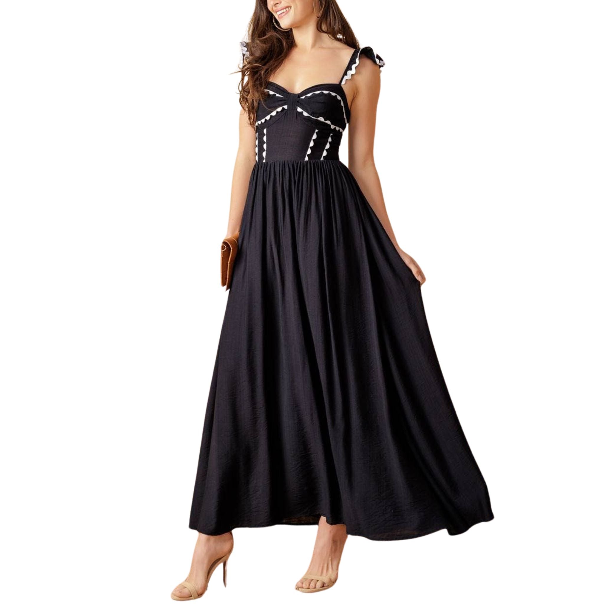 Elegant Black Solid Woven Midi Dress for Women - Casual & Office Wear - Perfect for Work, Date Night & Special Occasions