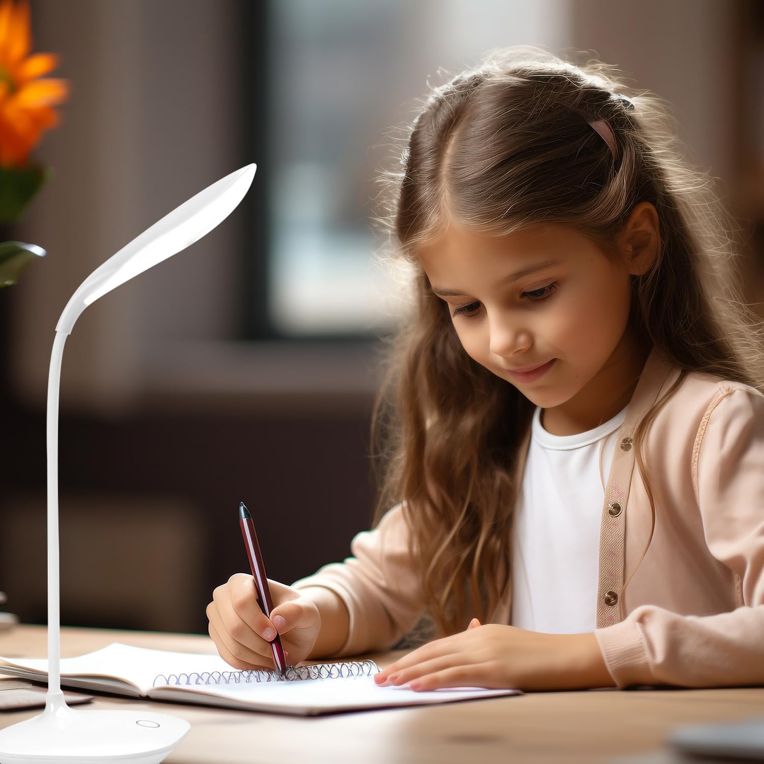TOPJESS USB Desk Lamp with 3-Level Dimmer, Portable Touch Control Night Light for Reading, Relaxing & Bedtime - Flexible Neck, Perfect for Office, Study & Bedroom