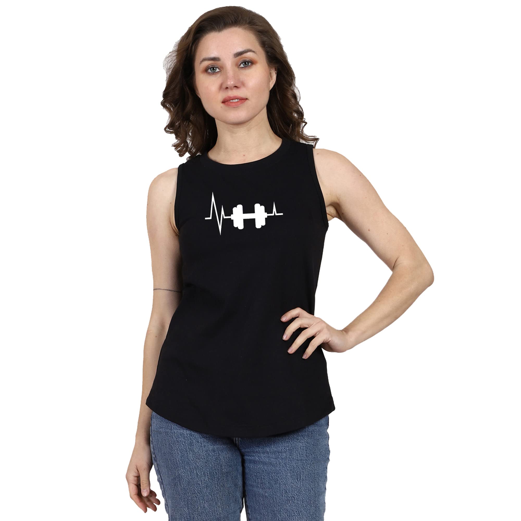 Women's Dumbbell Printed Sleeveless Tank Tops - Cotton Gym & Workout Shirts for Fitness - Stylish Quote Design for Women and Girls | Perfect for Gym, Yoga, Running and Casual Wear