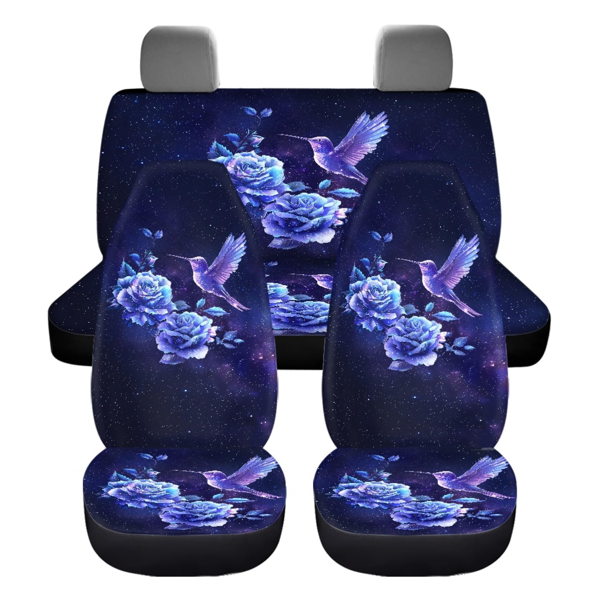 Belidome Hummingbird Car Seat Covers Full Set - 4PC (2 Front + 2 Back) Stretchable Protective Cushion for Women | Soft Comfort Auto Accessories & Interior Decor | Perfect for Daily Commute, Road Trips & Car Protection