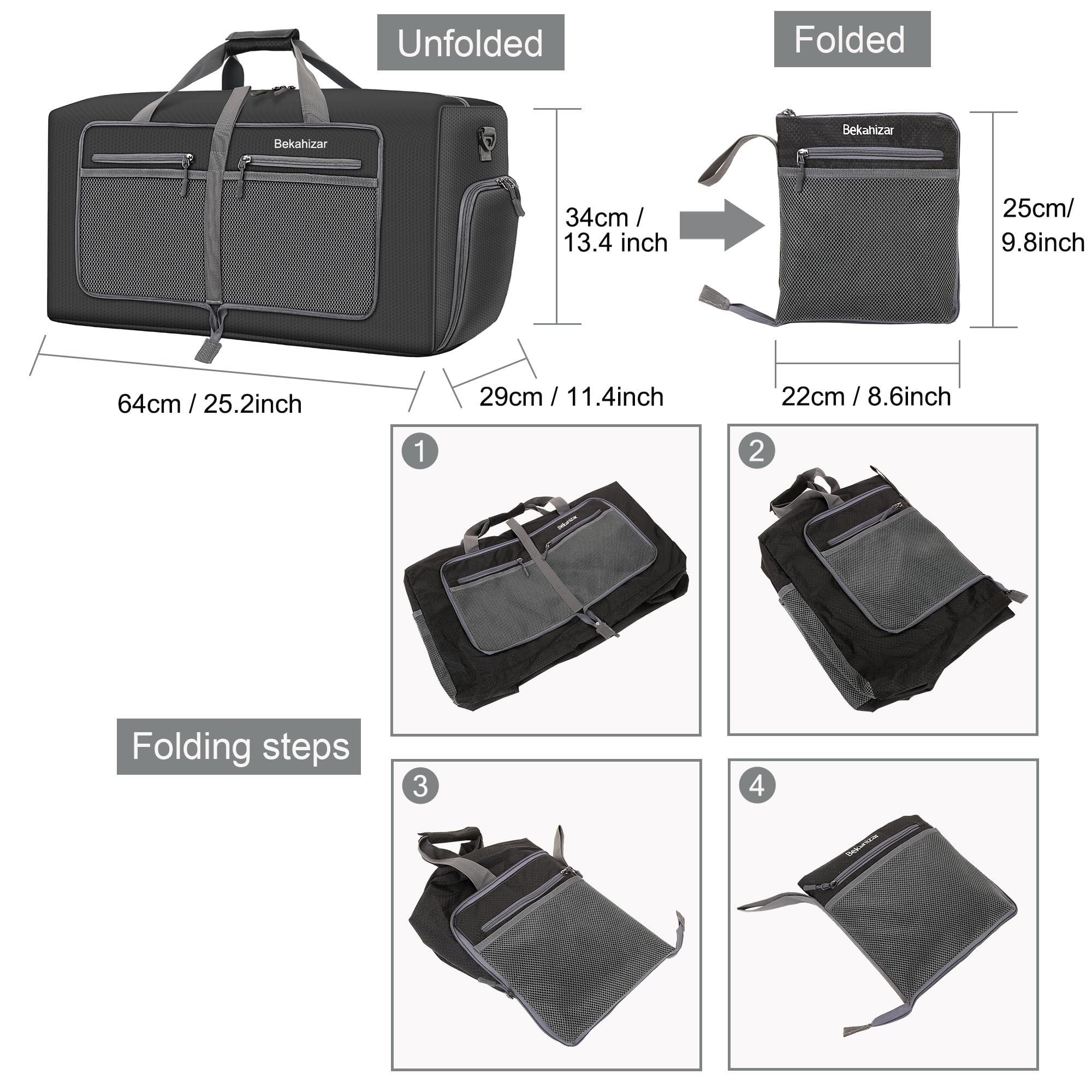 **60L Large Duffle Bag for Travel - 25 Inch Lightweight Foldable Weekender Duffel with Shoe Compartment & Adjustable Shoulder Strap - Perfect for Gym, Weekend Trips & Outdoor Adventures (Black, Unisex)**