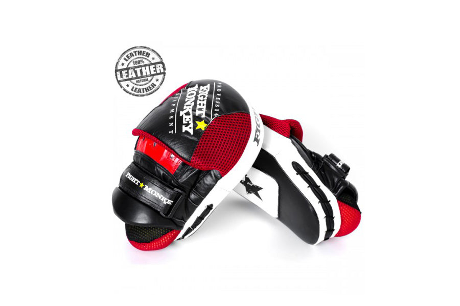 Fight Monkey Professional Series Leather Focus Mitts - Premium MMA & Boxing Training Pads for Punching Practice - Perfect for Home Gym, Martial Arts, and Fitness Training