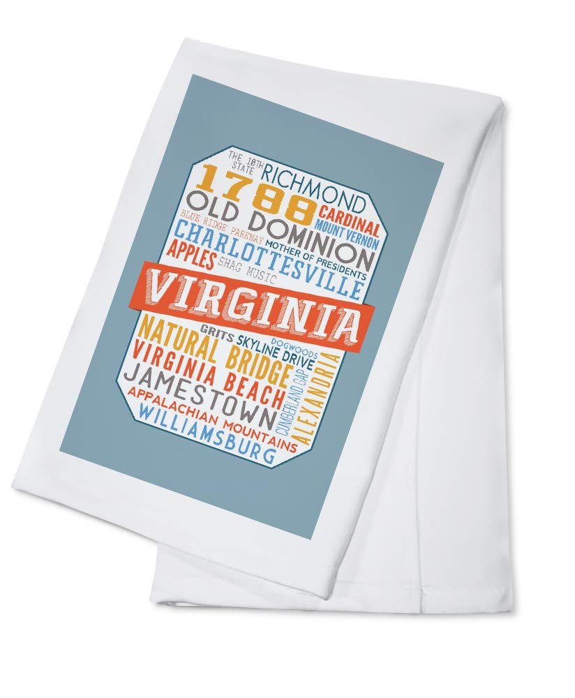 Virginia Typography Tea Towel - 100% Cotton Decorative Hand Towel for Kitchen & Home | Dish Drying, Gift, Farmhouse Decor