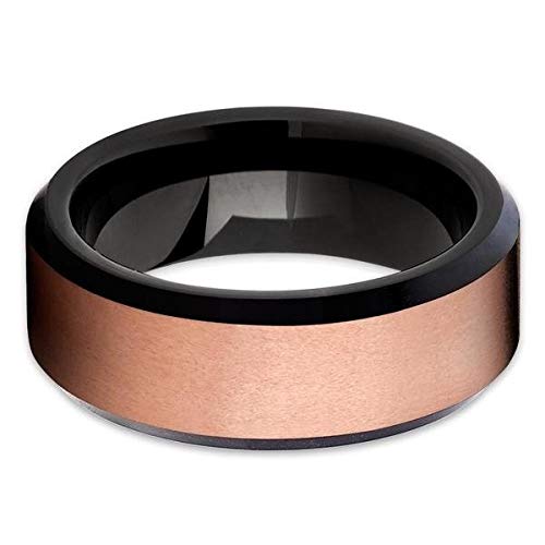 Rose Gold Tungsten Wedding Band for Men & Women - Black Tungsten Carbide Ring with 18k Rose Gold - Comfort Fit Engagement & Anniversary Ring - Perfect for Weddings, Proposals & Special Occasions