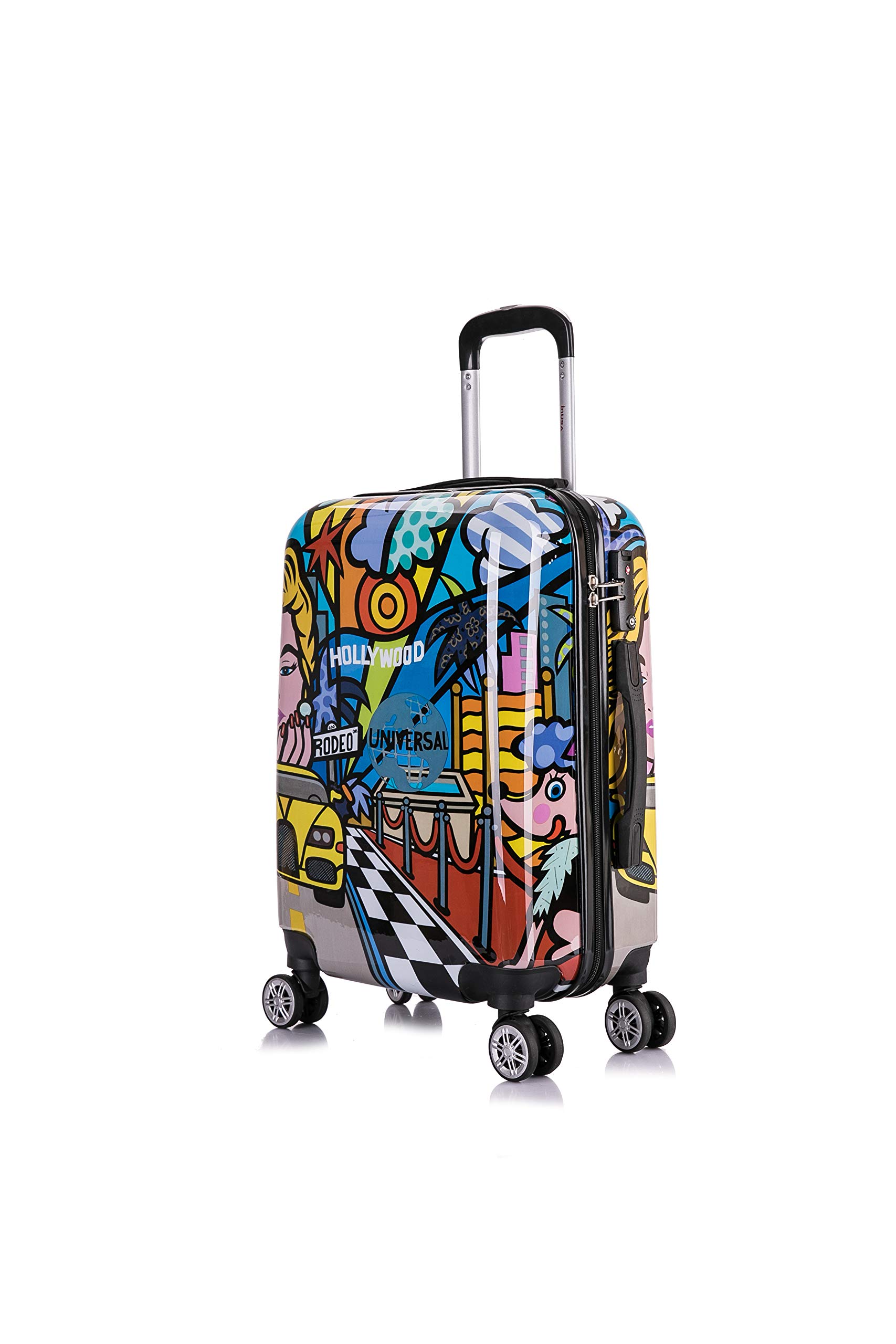 InUSA Hollywood Print 20 Inch Carry-On Spinner Luggage - Durable Lightweight Hardside Suitcase with 360° Spinner Wheels & Telescopic Handle - Perfect for Air Travel, Weekend Getaways & Business Trips