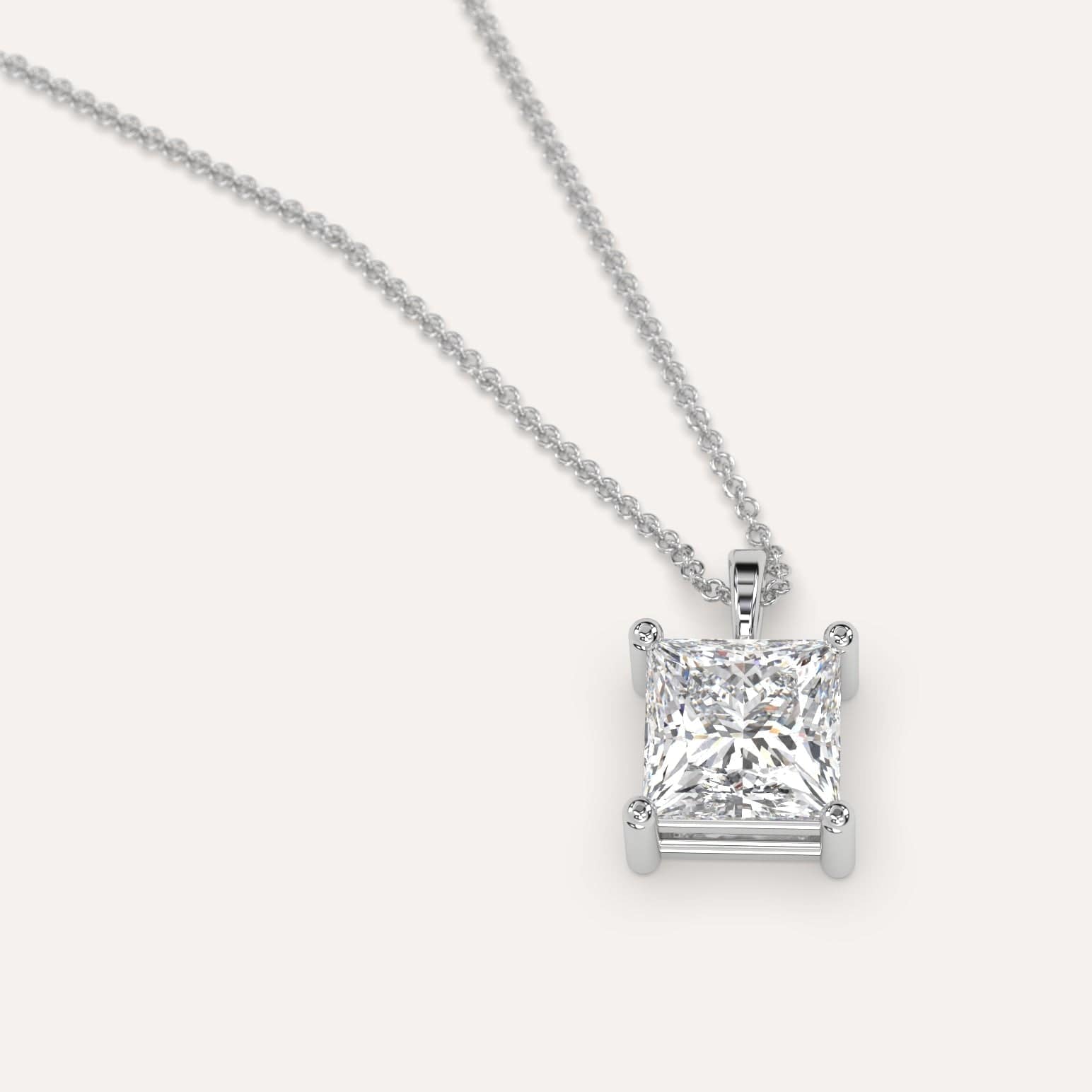 2 Carat Princess Cut Diamond Pendant Necklace - 14K White Gold Solitaire Jewelry for Women - Perfect for Anniversary, Engagement & Special Occasion Gifts