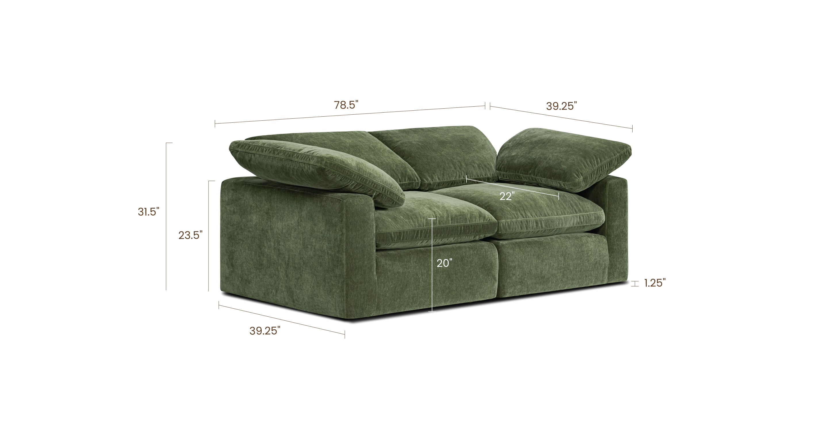 2-Seat Aspen Modular Sofa - Modern Sectional Couch for Small Spaces, Living Room, Apartment & Office - Comfortable & Stylish Home Furniture