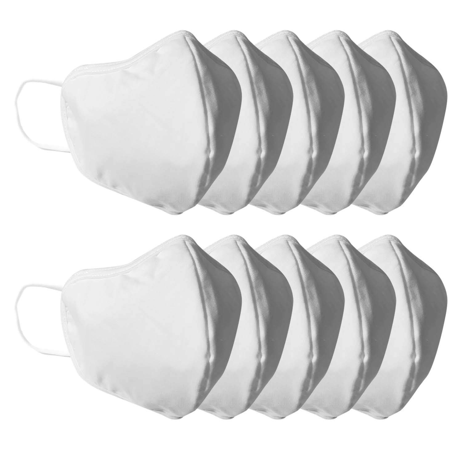 Super Soft Water Resistant Face Mask with 2 Sewn-in Filters & 4-Layer Protection - Washable Reusable Face Cover for Men, Women & Kids (10-Pack, White Medium) - Perfect for Daily Commute, Travel & Public Safety