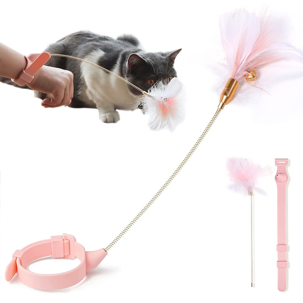 Interactive Cat Feather Wand Toy with Silicone Band & Spring - Fun Teaser Toy for Indoor Kittens - Multiple Play Modes - Perfect for Exercise, Bonding & Playtime (Blue)