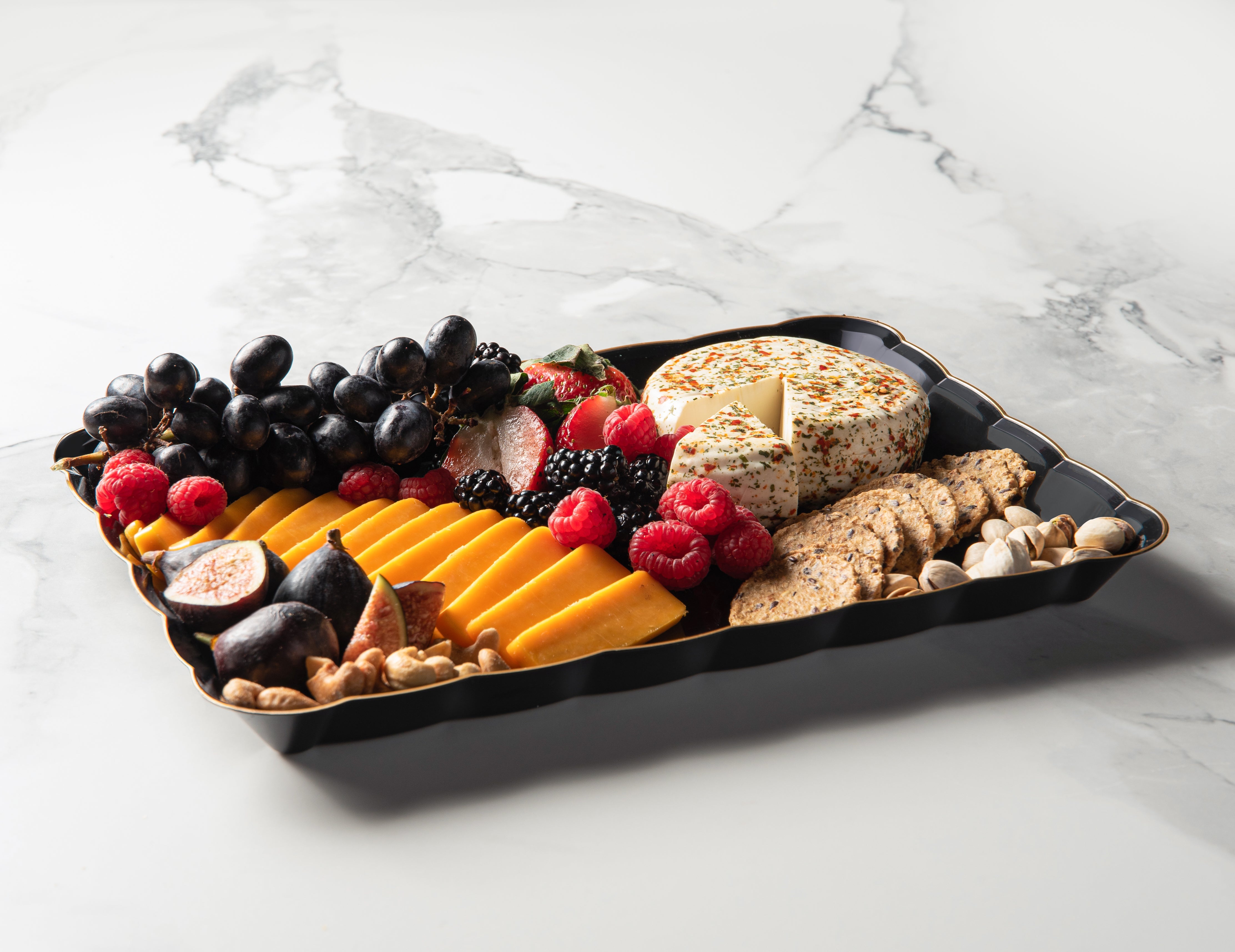 Elegant Scalloped Black and Gold Rectangular Serving Tray Set of 4 - Perfect for Entertaining, Dining, and Home Decor