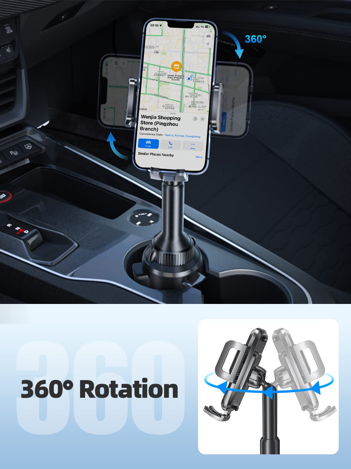 Adjustable Cup Holder Phone Mount for Car - Universal Smartphone Cradle for iPhone, Samsung & More - Bumpy Road Friendly & Super Stable - Perfect for Road Trips, Commuting & Delivery Drivers
