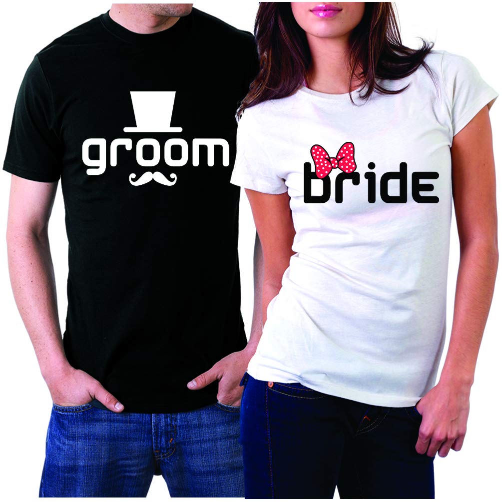 Groom & Bride Newlywed Matching Couple T-Shirts - Funny Wedding Couples Outfits - Perfect for Engagement Photos, Honeymoon & Anniversary Celebrations