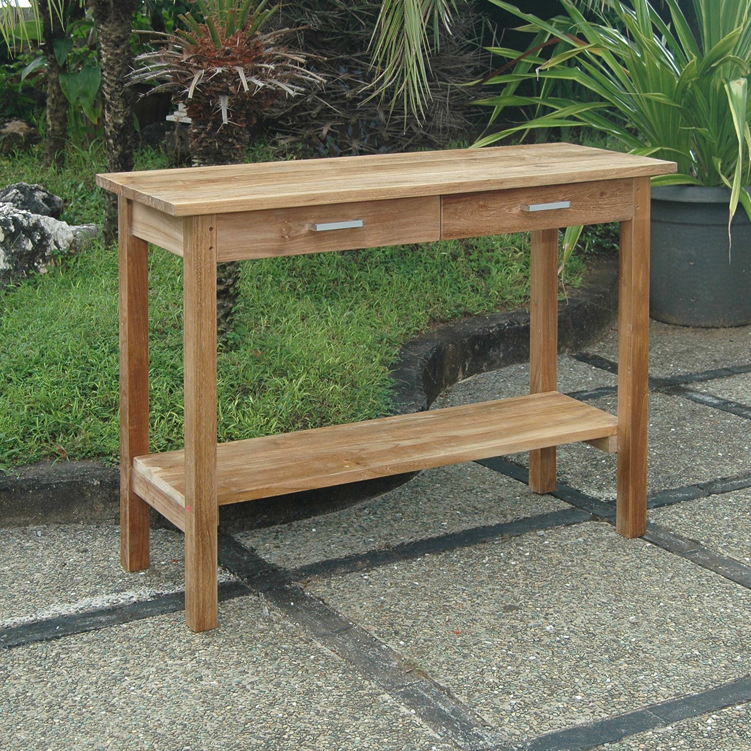 Anderson Teak Rectangular Serving Table with 2 Drawers & Shelf - Outdoor Patio Dining, Poolside Entertaining, Garden Party Buffet Table