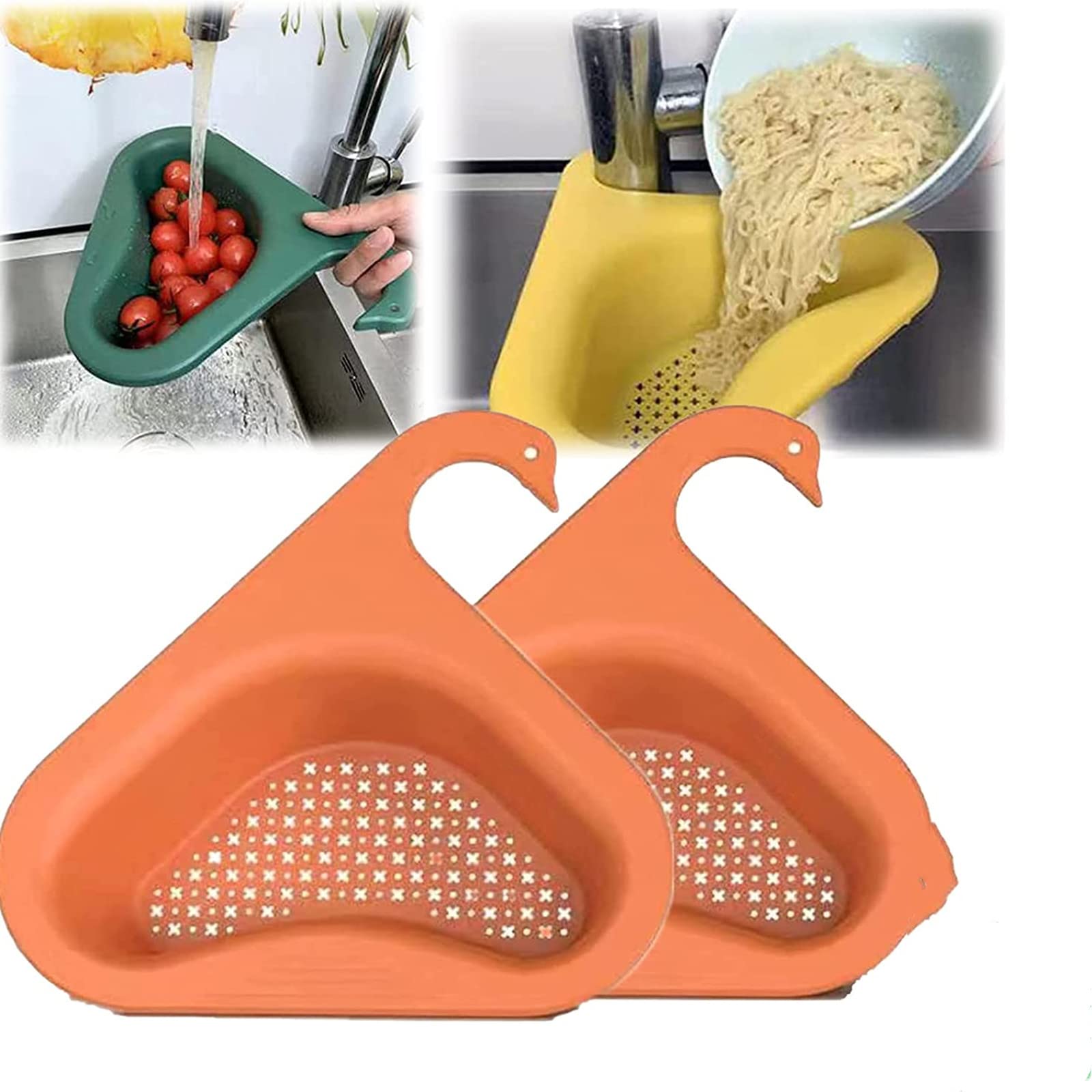 Stainless Steel Swan-Shaped Sink Basket - Triangular Corner Kitchen Sink Strainer & Drain Shelf - Multi-Functional Water Storage Tank Filter Rack (Orange) - Perfect for Small Kitchen Sinks, Bathroom Drains & RV Water Storage