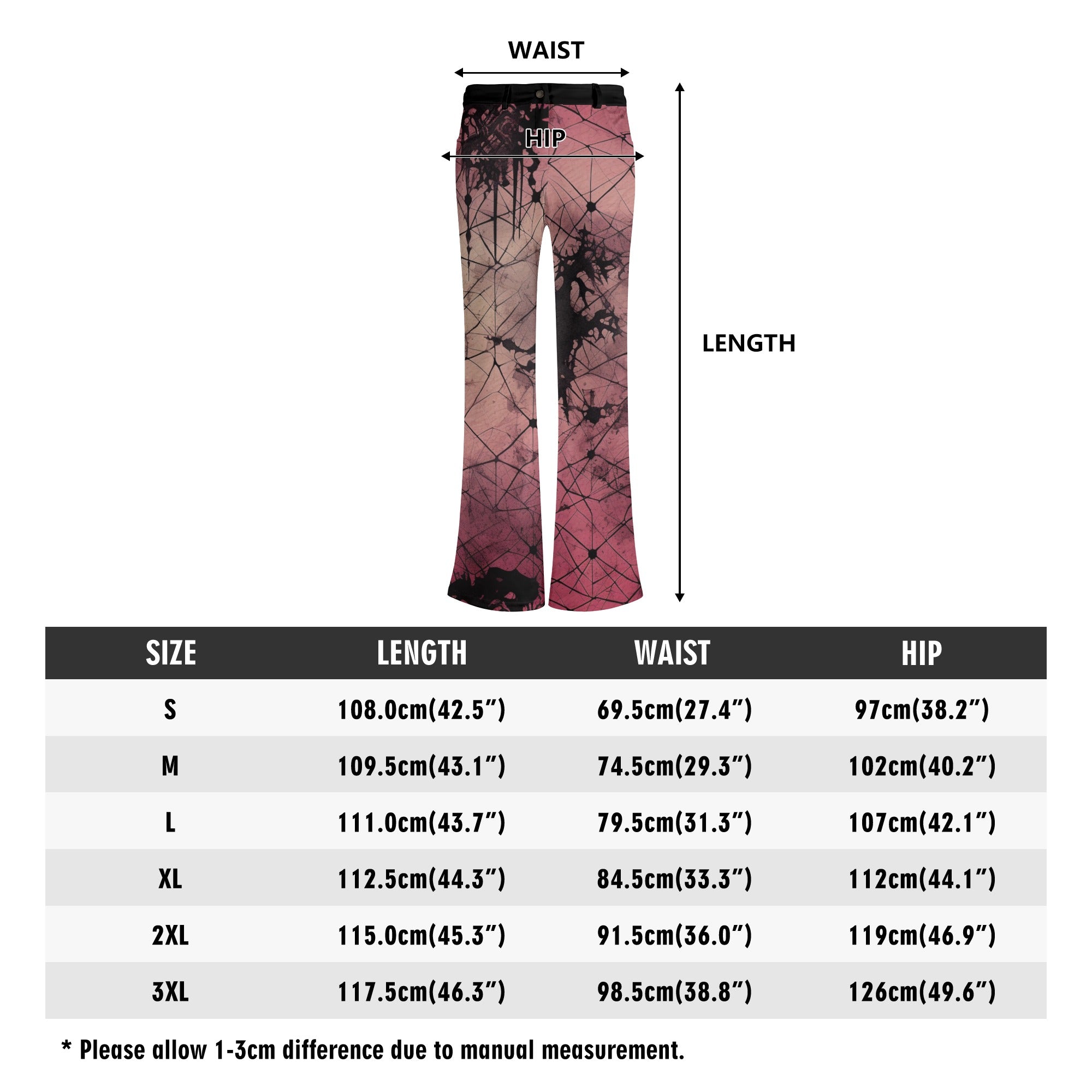Gothic Flare Pants for Women - High Waisted Vintage Bell Bottom Trousers in Pink | Retro 70s Style Fashion, Boho Hippie Outfit for Concerts & Halloween Costume