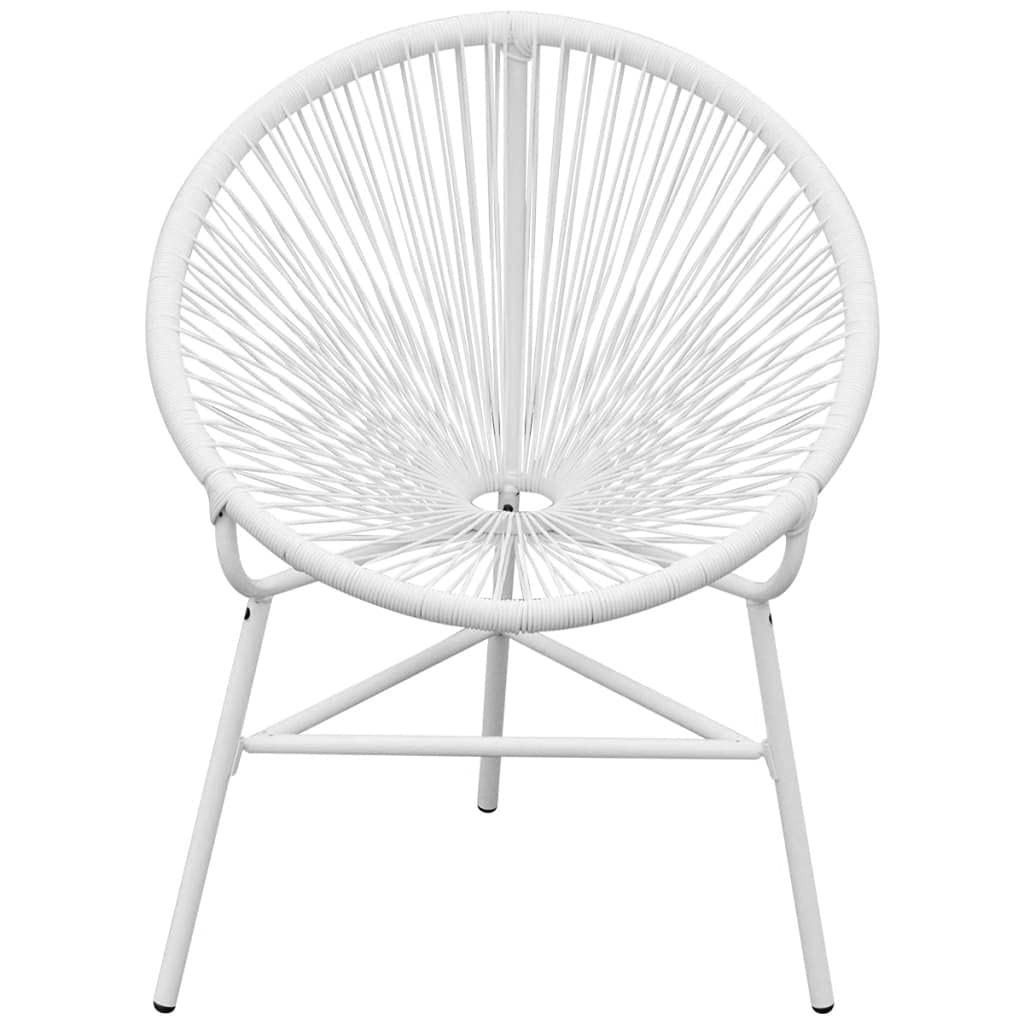Modern All-Weather Wicker Round Lounge Chair - Indoor/Outdoor Use - White Poly Rattan Moon Chair for Beach, Backyard, Deck, Patio & Garden - Perfect for Relaxing, Sunbathing & Outdoor Dining (Fast Shipping)