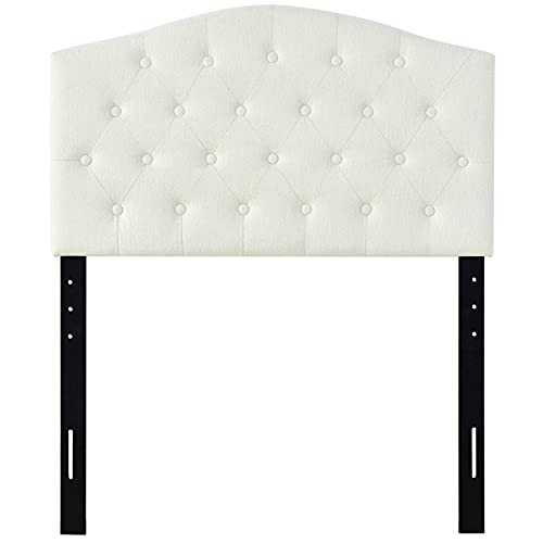 HomeFare Cambelback Button Tufted Queen Headboard - Beige Fabric Upholstered Bed Frame for Master Bedroom & Guest Room Decor