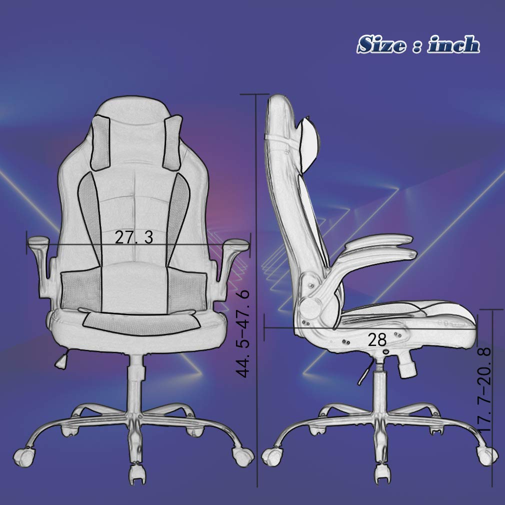 Ergonomic Massage Gaming Chair - PU Leather Office Desk Chair with Lumbar Support, Adjustable Headrest & Flip-Up Armrests, Swivel Rolling Base - Comfortable for Women & Adults (White) - Perfect for Home Office, Gaming Setup & Workstation