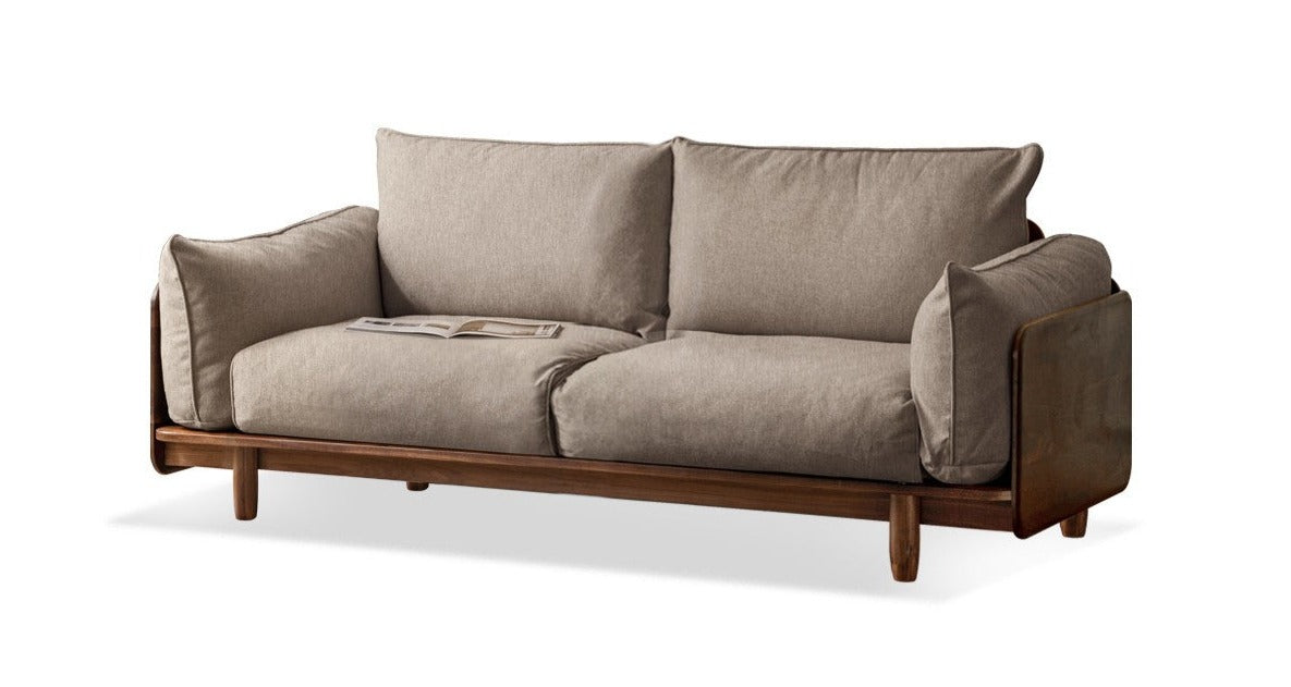 Premium Black Walnut Solid Wood Genuine Leather Sofa - Handcrafted Fabric Sofa for Living Room, Lounge & Office - Modern Comfort Furniture for Home Decor