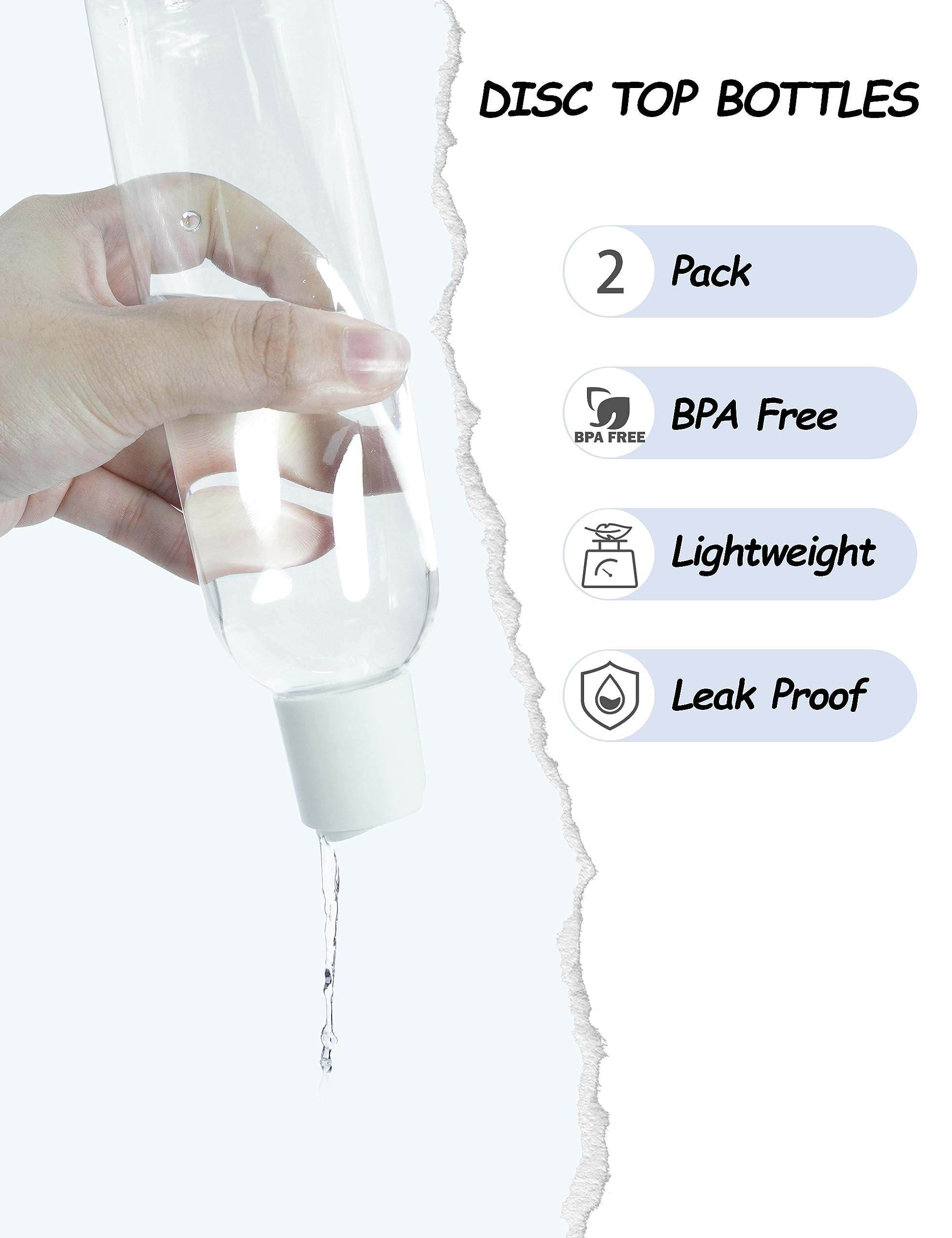 2 Pack 8 oz Clear Plastic Bottles with White Disc Caps - Refillable Empty Squeeze Containers for Cosmetic, Toiletries, Conditioner, Shampoo, Lotions & Gels - Perfect for Travel, DIY Projects & Home Organization