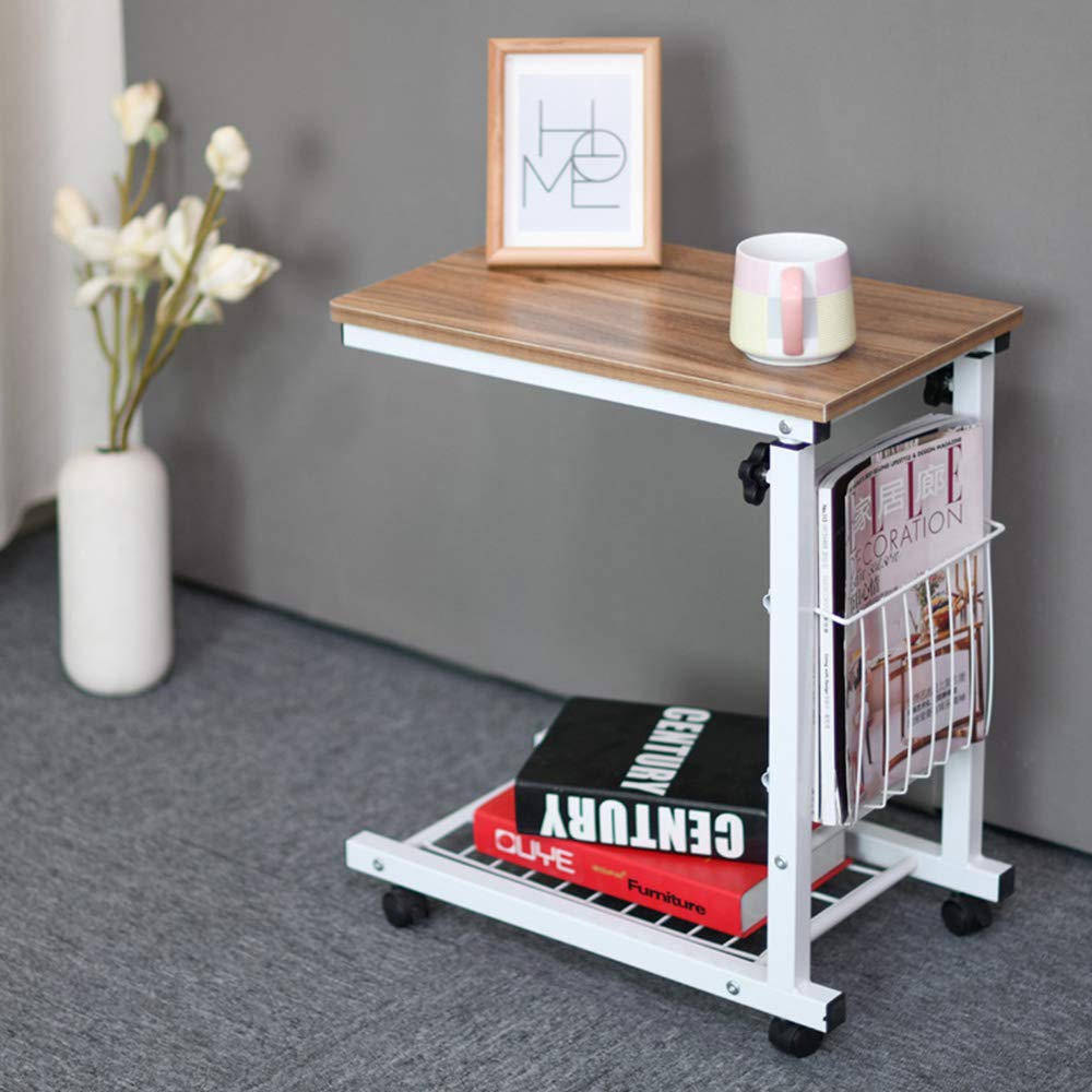 Adjustable Mobile Side Table - Lift Top Coffee Table, Bedside Table, Sofa Shelf & Computer Desk in Vintage Oak Finish | Perfect for Living Room, Bedroom & Home Office Use