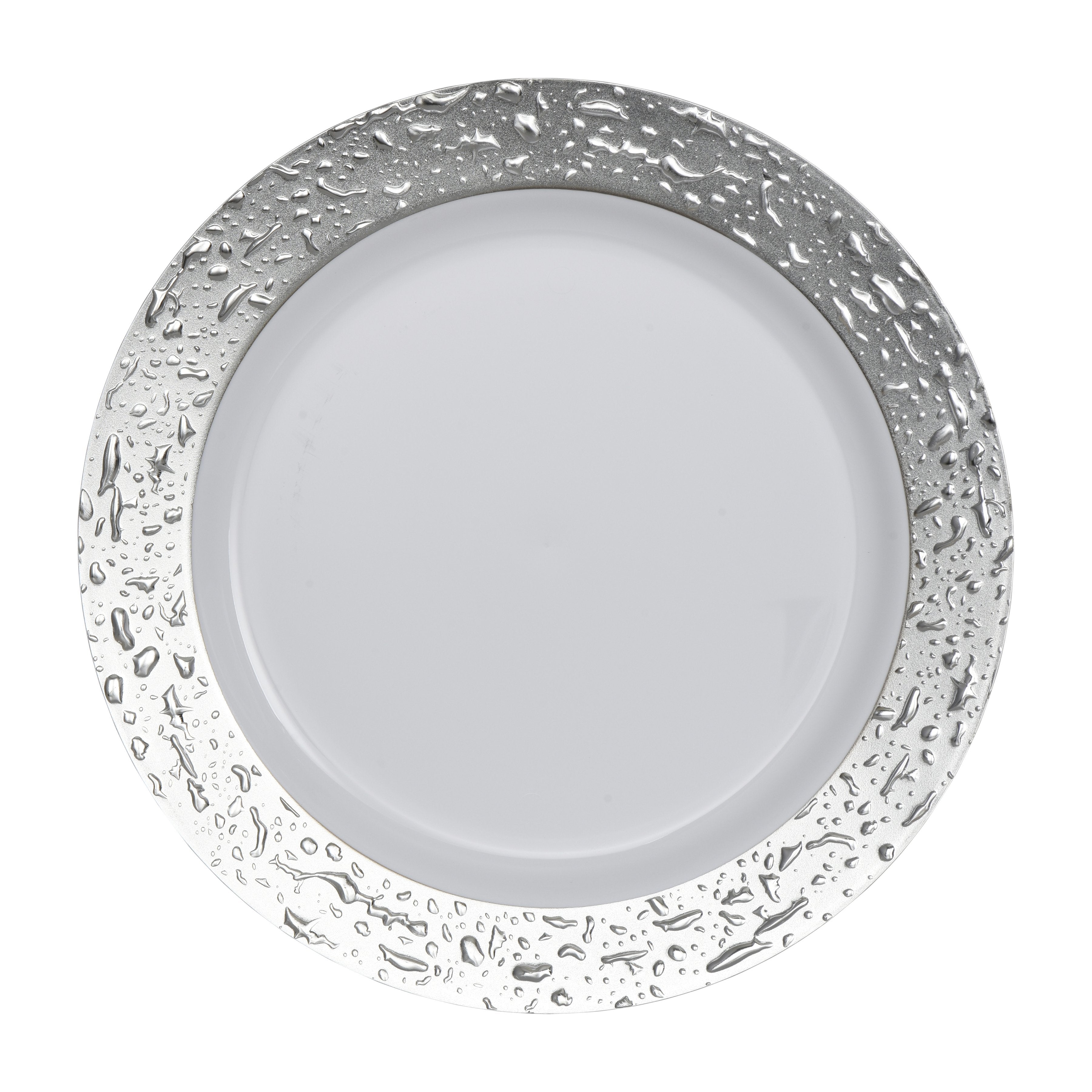 Elegant White & Silver Round Plastic Plates - 50-Pack Disposable Dinner Plates for Parties, Weddings & Events - Durable & Stylish Tableware for Home, Restaurant & Catering Use