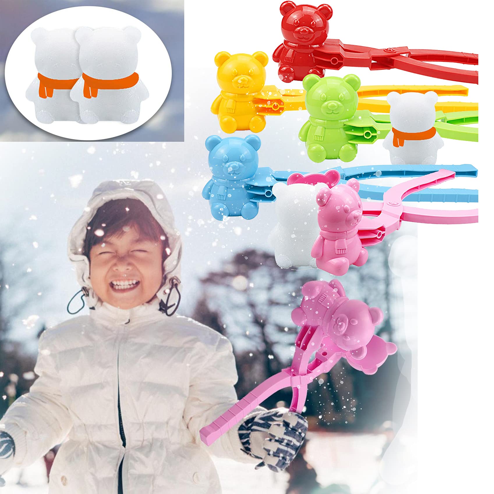 5PCS Dinosaur & Bear Snowball Maker Set - Large Winter Snowball Mold Tool for Kids & Adults - Perfect for Snowball Fights, Snowman Building & Outdoor Winter Fun