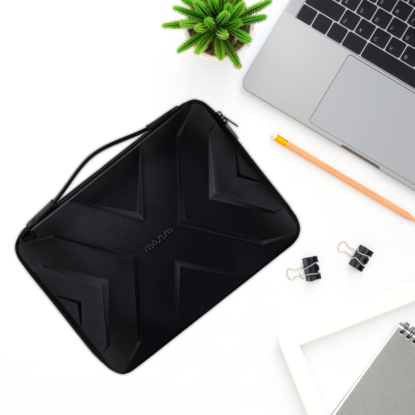 MOSISO 15.6-16 Inch Waterproof EVA Hard Shell Laptop Sleeve Shoulder Bag - Compatible with MacBook Pro/Air, HP, Dell, Lenovo, Asus Notebooks - Symmetric Geometric Design for Work, School & Travel (Black)