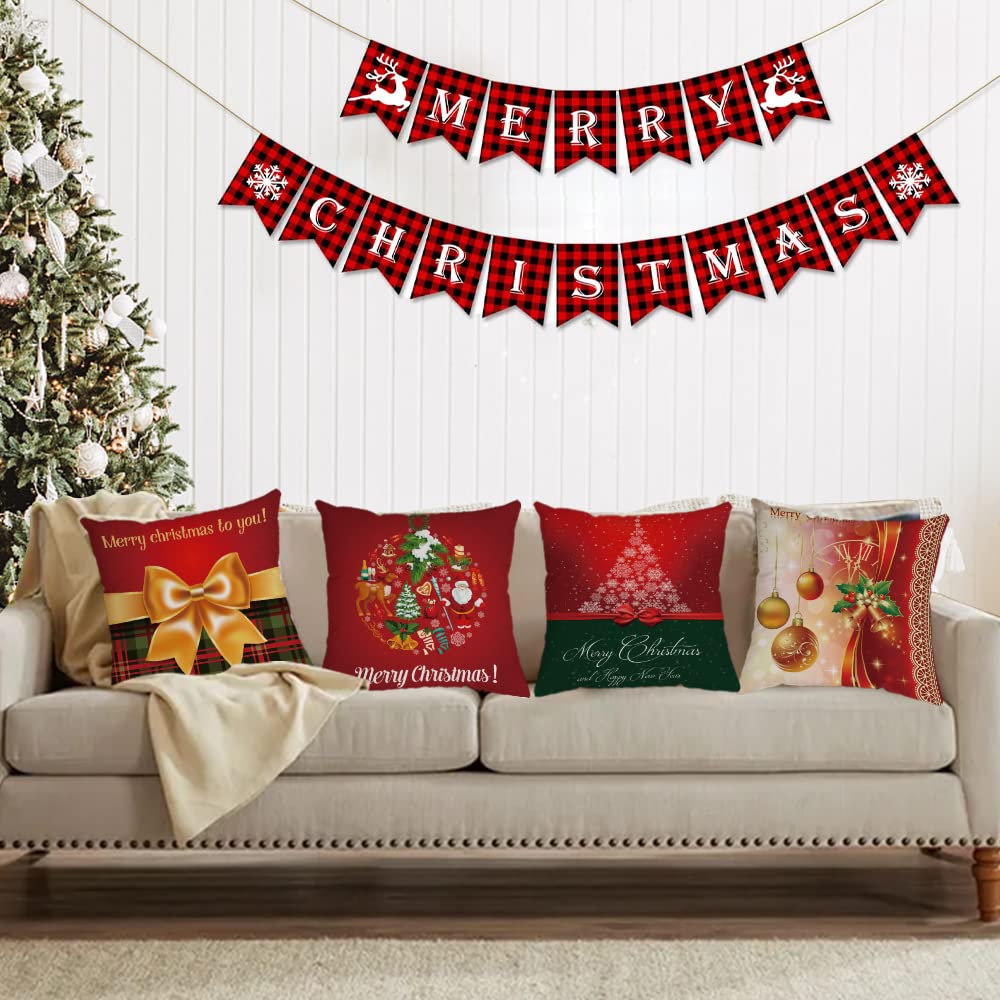 YeeJu Set of 4 Christmas Decorative Throw Pillow Covers - Velvet Holiday Cushion Cases 20x20 Inch for Sofa, Bed & Home Decor - Perfect for Xmas, Winter & Seasonal Home Styling