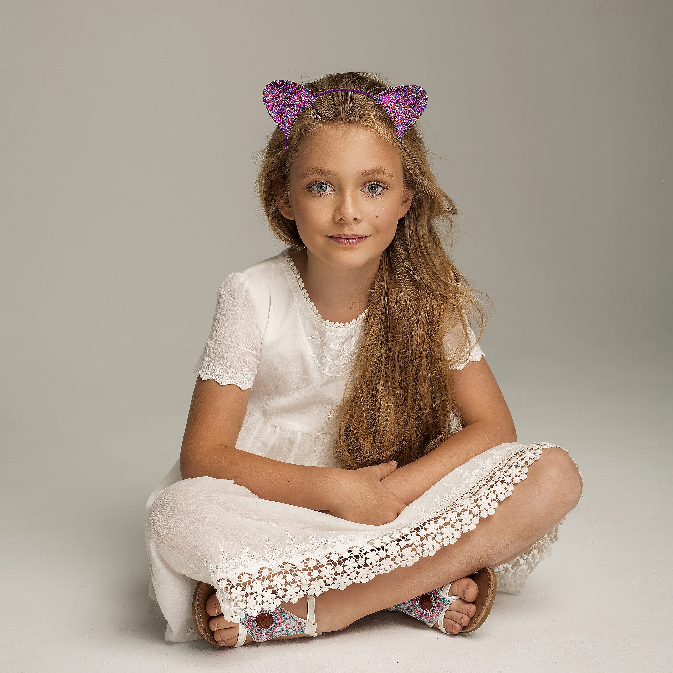 Christmas Cat Ears Headband Set - Glittery Silver Black Pink for Girls | Party & Cosplay