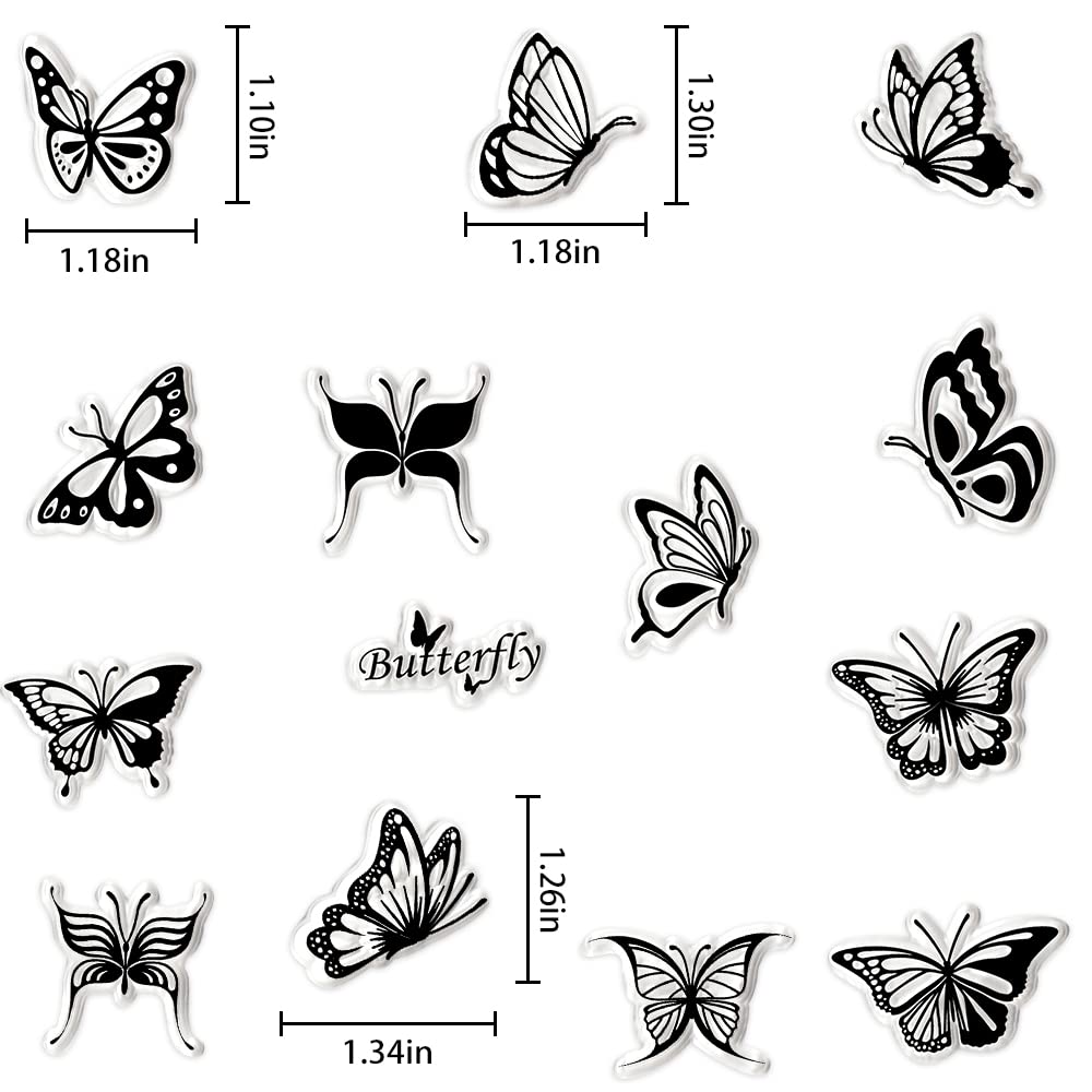 Butterfly Clear Stamps for Card Making & Scrapbooking - Spring Floral Background Rubber Stamps for DIY Journaling, Bullet Journal, Handmade Crafts & Notebook Decoration - Perfect for Spring Cards, Wedding Invitations & Scrapbook Pages