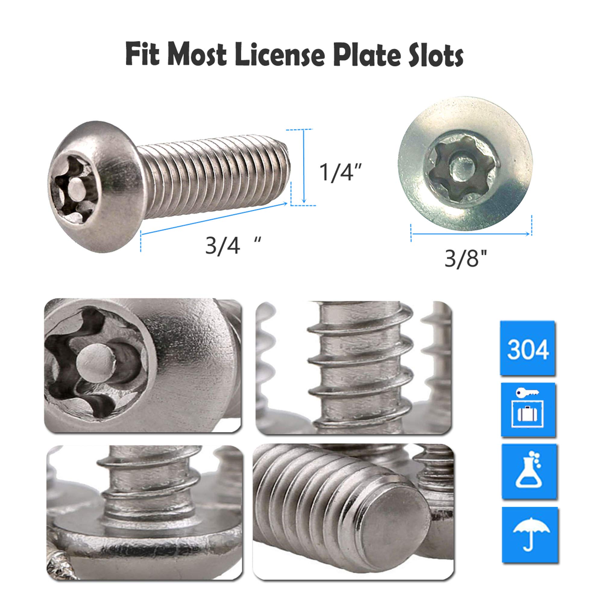 Aootf Anti-Theft Stainless Steel License Plate Screws - Tamper Resistant M6 (1/4