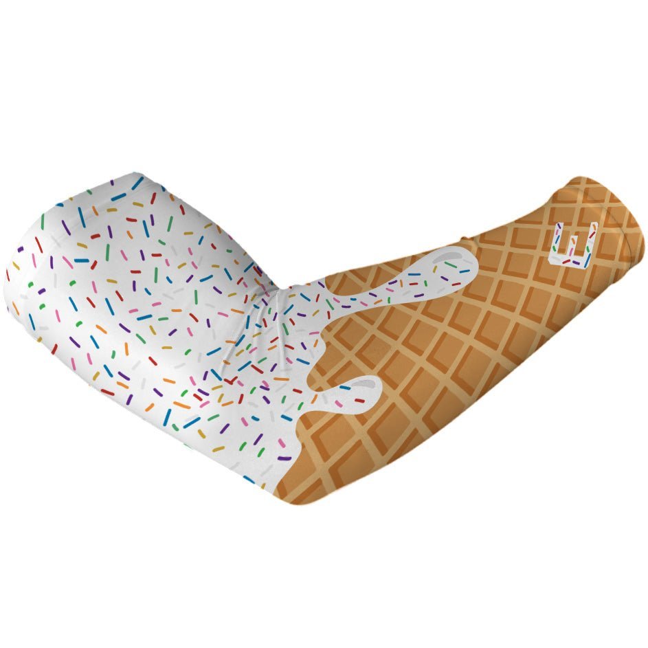 White Ice Cream Arm Sleeves - UV Protection Cooling Arm Covers for Summer Outdoor Sports, Driving & Gardening